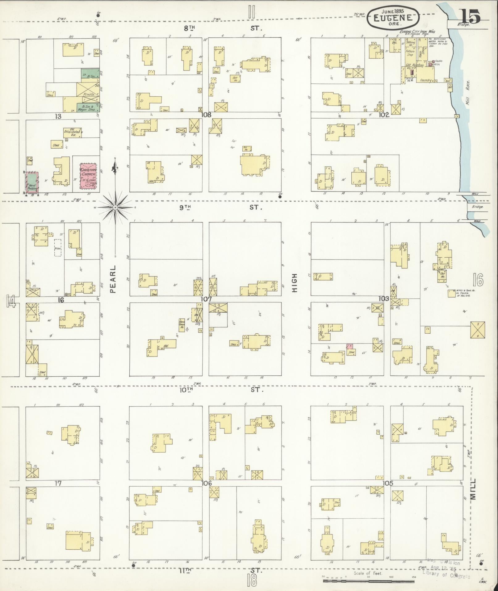 Sanborn Fire Insurance Map from Eugene, Lane County, Oregon (1896), Sheet #0015 - Complete Map Set gallery image, historic Sanborn map, vintage wall art, Oregon Oregon