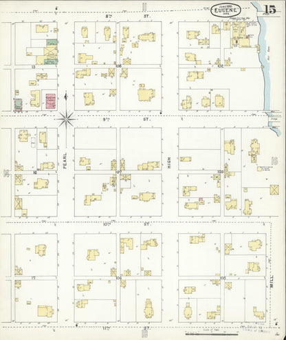 Sanborn Fire Insurance Map from Eugene, Lane County, Oregon (1896), Sheet #0015 - Complete Map Set gallery image, historic Sanborn map, vintage wall art, Oregon Oregon