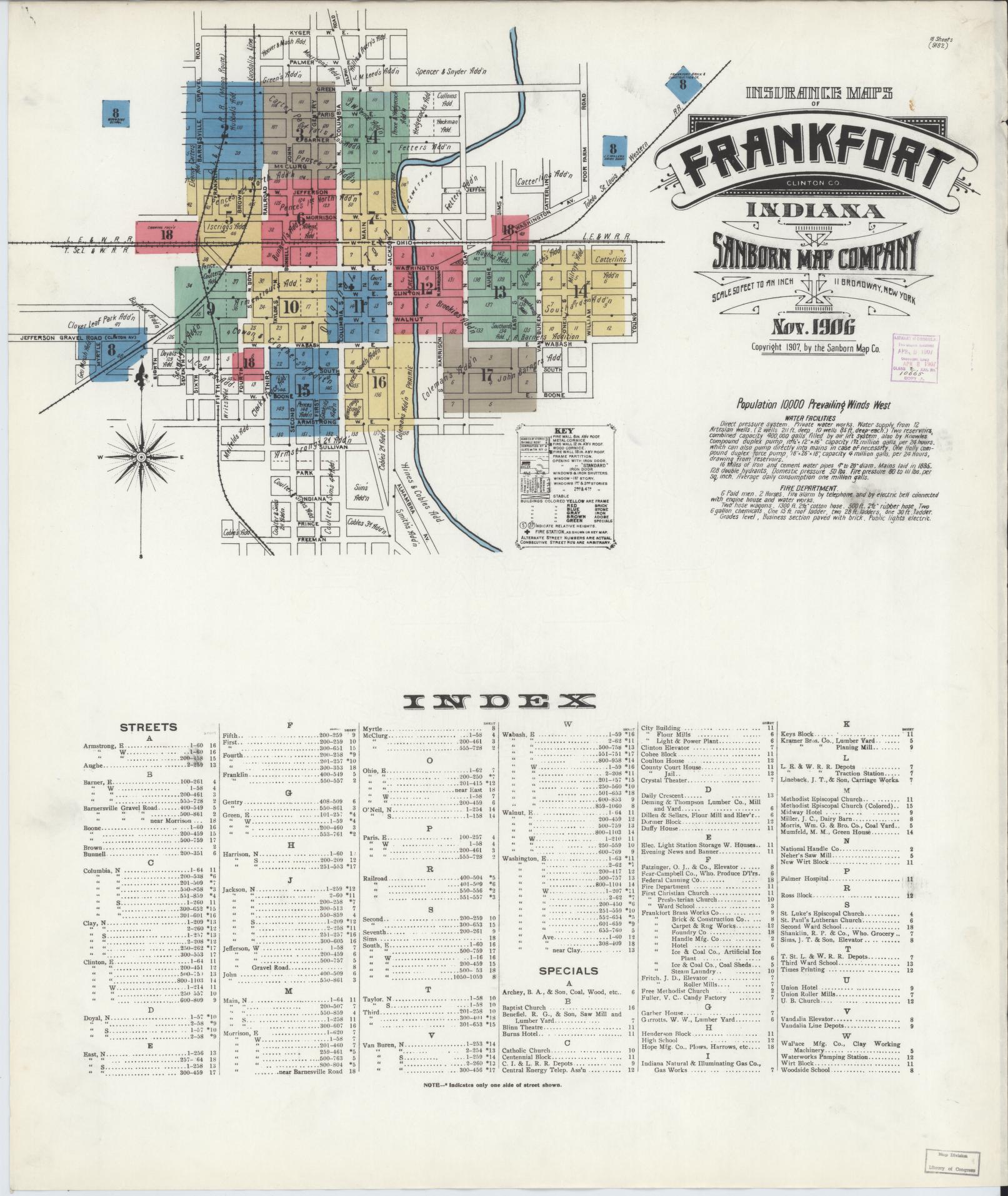 Sanborn Fire Insurance Map from Frankfort, Clinton County, Indiana (1906), Sheet #0001 - Complete Map Set gallery image, historic Sanborn map, vintage wall art, Indiana Indiana