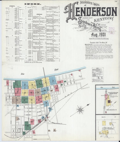 Sanborn Fire Insurance Map from Henderson, Henderson County, Kentucky (1901), Sheet #0001 - Complete Map Set gallery image, historic Sanborn map, vintage wall art, Kentucky Kentucky