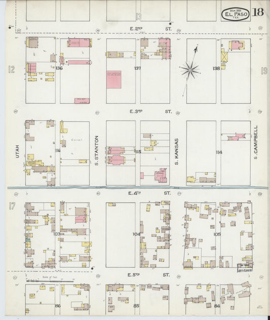 Sanborn Fire Insurance Map from El Paso, El Paso County, Texas (1893), Sheet #0018 - Historic Sanborn Fire Insurance Map Print, vintage old map wall art, antique decor, genealogy gift, Texas Texas map