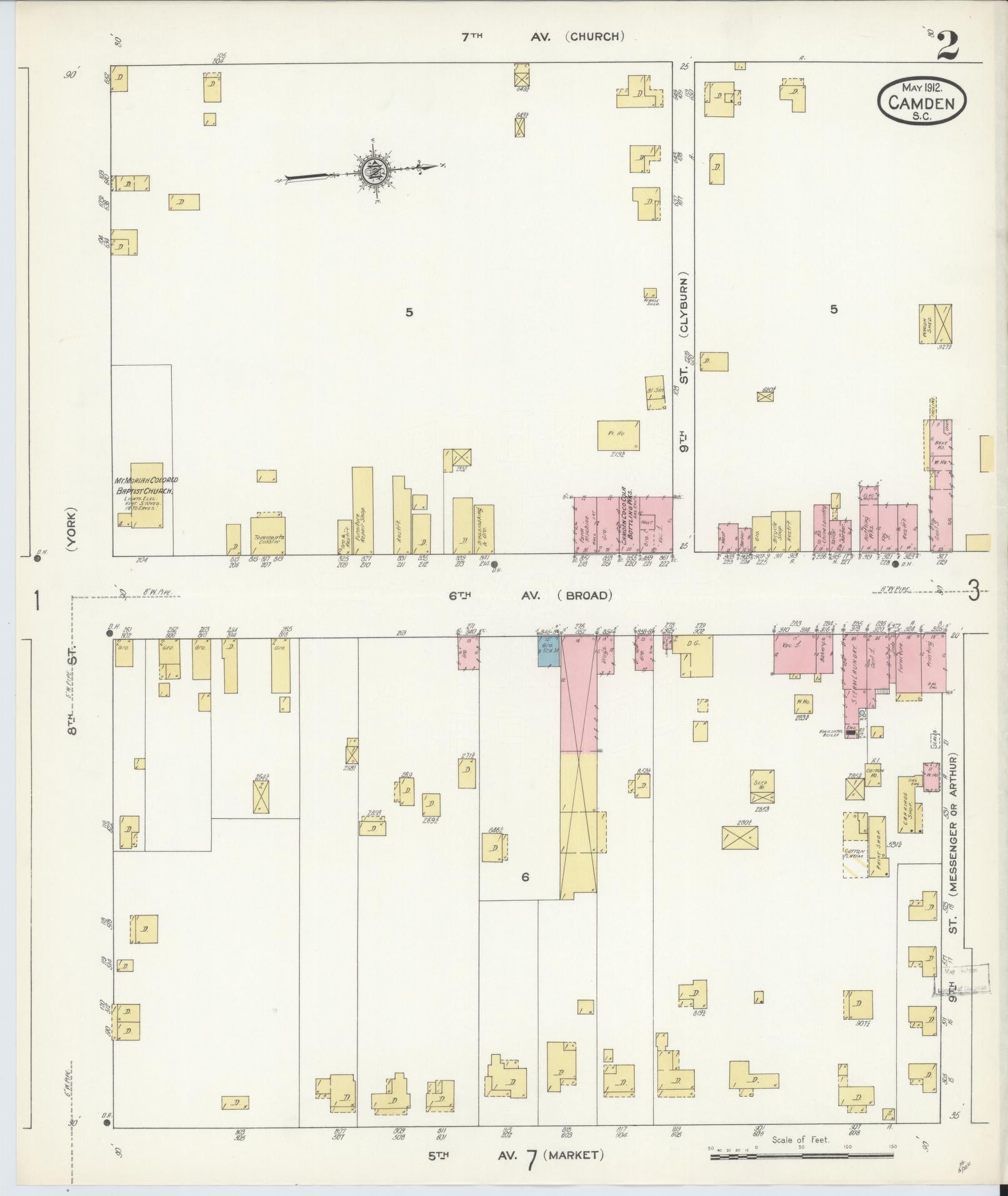 Sanborn Fire Insurance Map from Camden, Kershaw County, South Carolina (1912), Sheet #0002 - Complete Map Set gallery image, historic Sanborn map, vintage wall art, South Carolina South Carolina