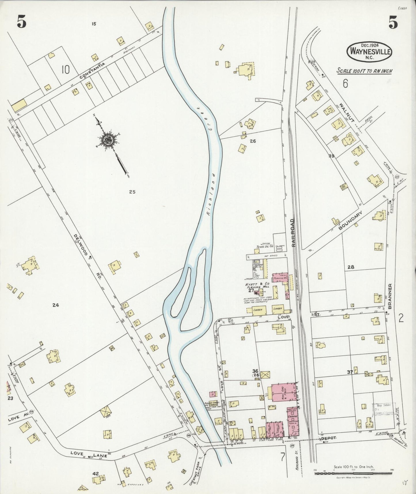Sanborn Fire Insurance Map from Waynesville, Haywood County, North Carolina (1924), Sheet #0005 - Historic Sanborn Fire Insurance Map Print, vintage old map wall art, antique decor, genealogy gift, North Carolina North Carolina map