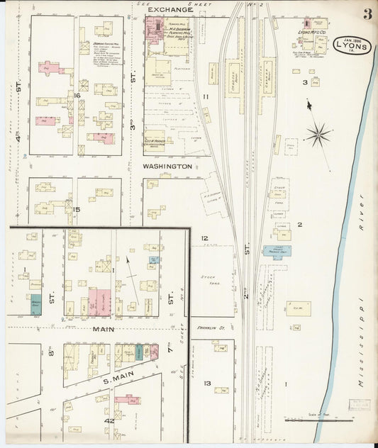 Sanborn Fire Insurance Map from Lyons, Clinton County, Iowa (1886), Sheet #0003 - Historic Sanborn Fire Insurance Map Print, vintage old map wall art