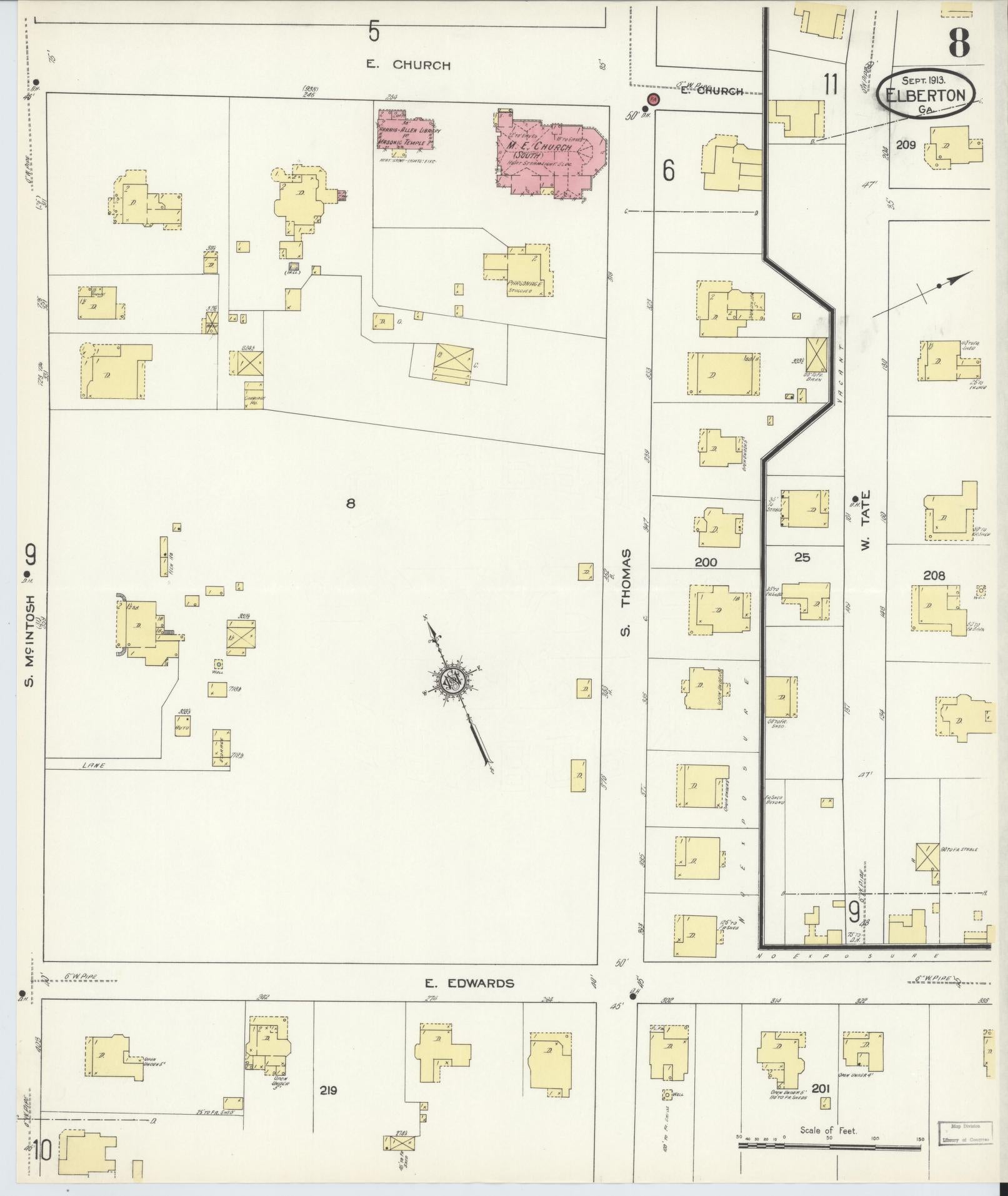 Sanborn Fire Insurance Map from Elberton, Elbert County, Georgia (1913), Sheet #0008 - Complete Map Set gallery image, historic Sanborn map, vintage wall art, Georgia Georgia