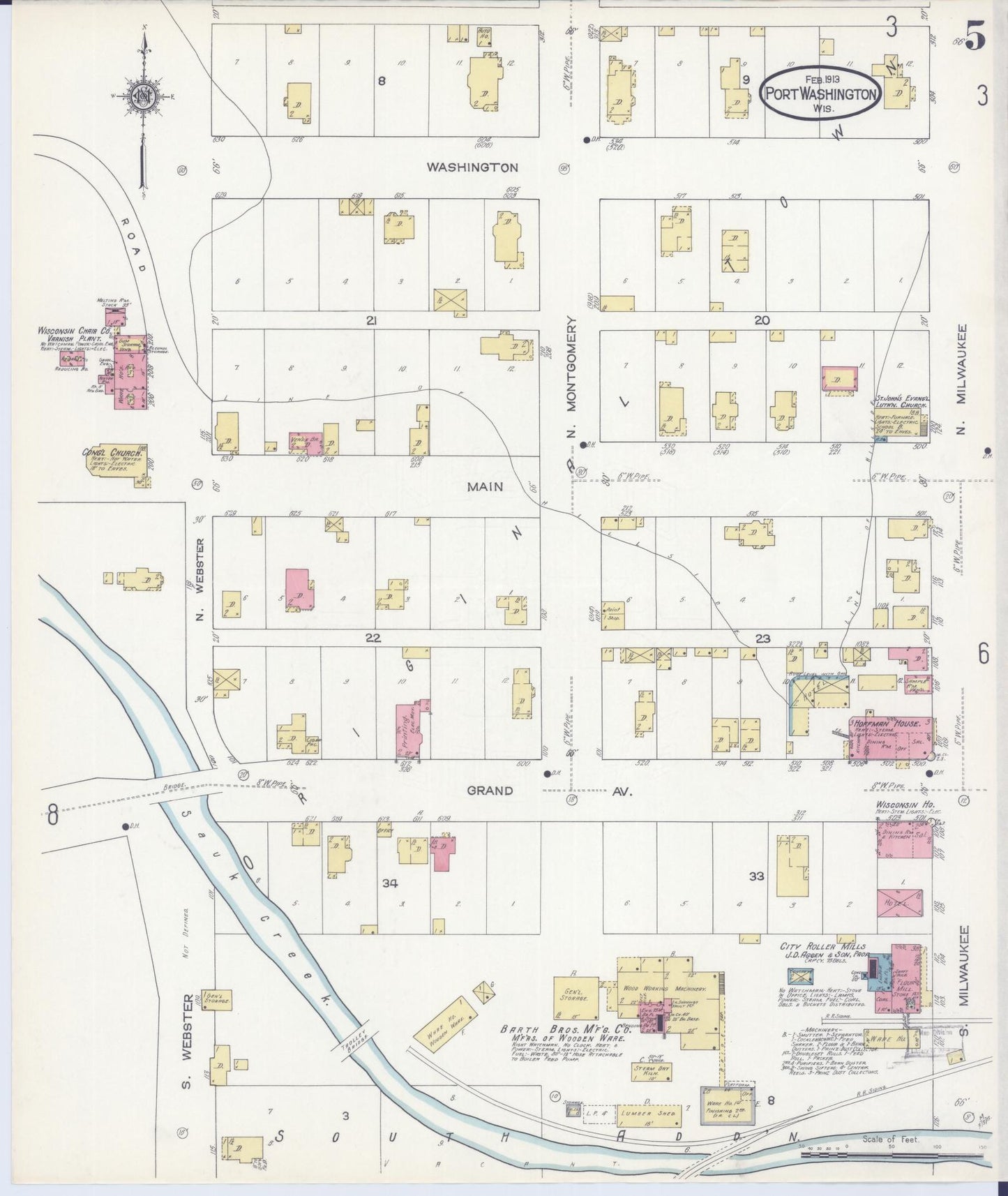 Sanborn Fire Insurance Map from Port Washington, Ozaukee County, Wisconsin (1913), Sheet #0005 - Complete Map Set gallery image, historic Sanborn map, vintage wall art, Wisconsin Wisconsin
