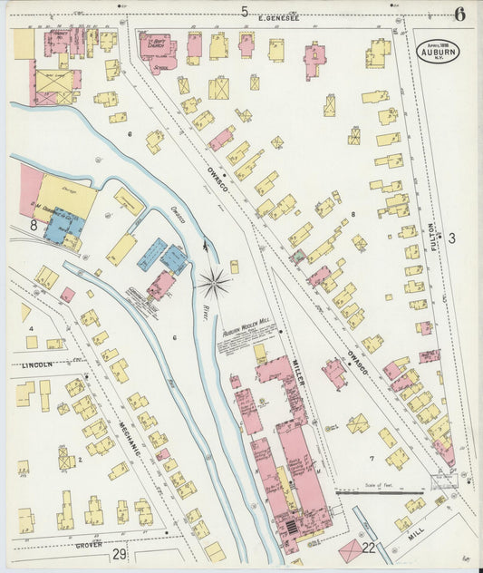 Sanborn Fire Insurance Map from Auburn, Cayuga County, New York (1898), Sheet #0006 - Historic Sanborn Fire Insurance Map Print, vintage old map wall art, antique decor, genealogy gift, New York New York map