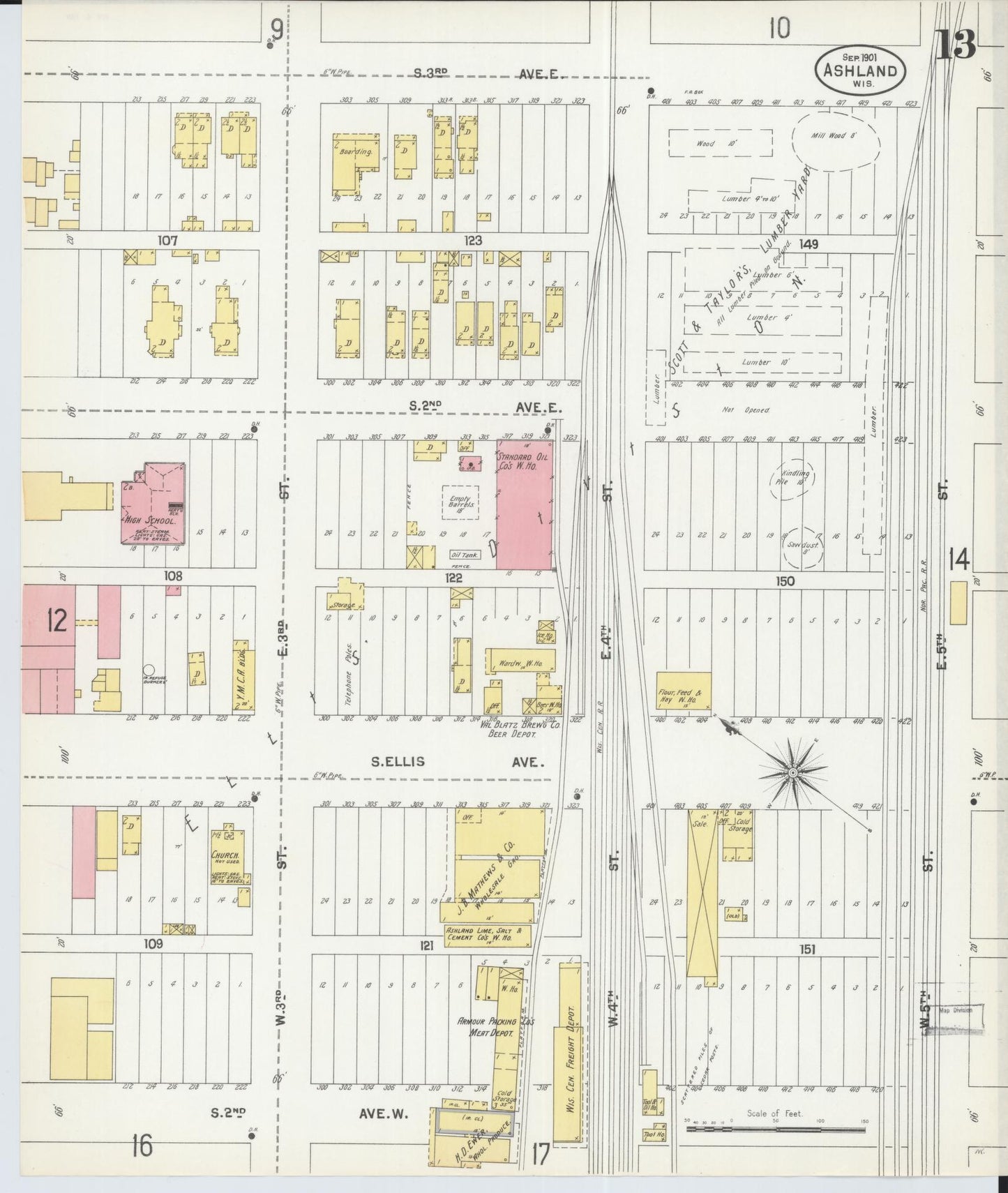 Sanborn Fire Insurance Map from Ashland, Ashland County, Wisconsin (1901), Sheet #0013 - Complete Map Set gallery image, historic Sanborn map, vintage wall art, Wisconsin Wisconsin