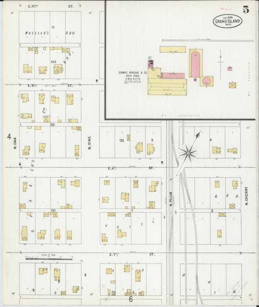 Sanborn Fire Insurance Map from Grand Island, Hall County, Nebraska (1899), Sheet #0005 - Historic Sanborn Fire Insurance Map Print, vintage old map wall art, antique decor, genealogy gift, Nebraska Nebraska map
