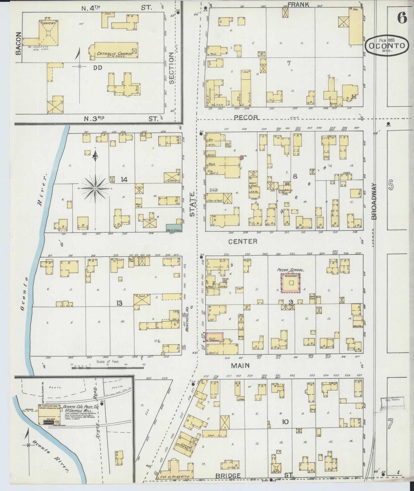Sanborn Fire Insurance Map from Oconto, Oconto County, Wisconsin (1893), Sheet #0006 - Complete Map Set gallery image, historic Sanborn map, vintage wall art, Wisconsin Wisconsin
