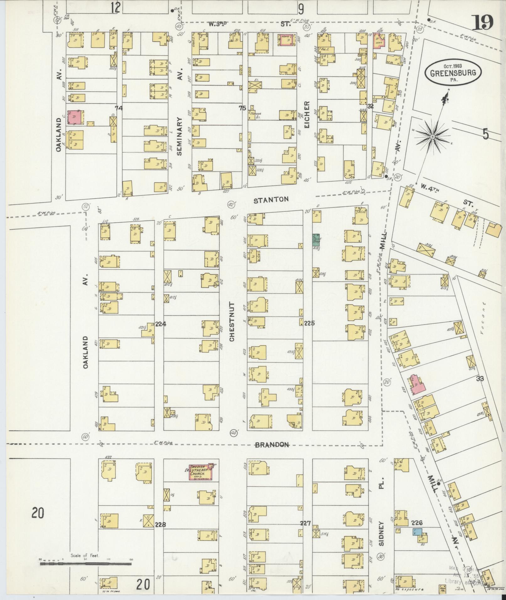 Sanborn Fire Insurance Map from Greensburg, Westmoreland County, Pennsylvania (1903), Sheet #0019 - Historic Sanborn Fire Insurance Map Print, vintage old map wall art, antique decor, genealogy gift, Pennsylvania Pennsylvania map