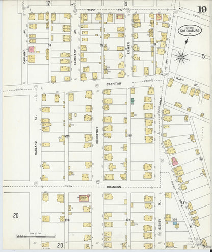 Sanborn Fire Insurance Map from Greensburg, Westmoreland County, Pennsylvania (1903), Sheet #0019 - Historic Sanborn Fire Insurance Map Print, vintage old map wall art, antique decor, genealogy gift, Pennsylvania Pennsylvania map