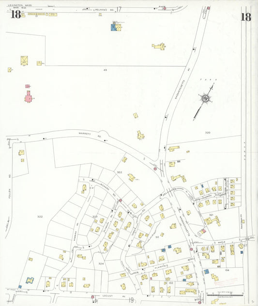 Sanborn Fire Insurance Map from Lexington, Middlesex County, Massachusetts (1935), Sheet #0018 - Historic Sanborn Fire Insurance Map Print, vintage old map wall art, antique decor, genealogy gift, Massachusetts Massachusetts map