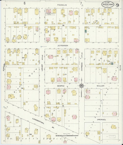 Sanborn Fire Insurance Map from Highland, Madison County, Illinois (1908), Sheet #0009 - Historic Sanborn Fire Insurance Map Print, vintage old map wall art, antique decor, genealogy gift, Illinois Illinois map