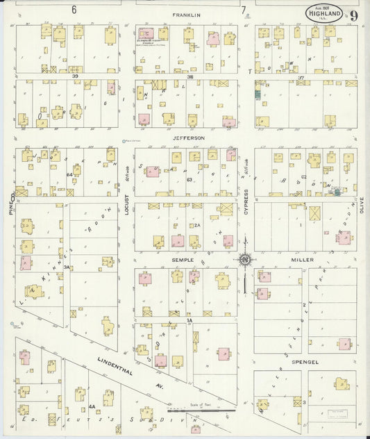 Sanborn Fire Insurance Map from Highland, Madison County, Illinois (1908), Sheet #0009 - Historic Sanborn Fire Insurance Map Print, vintage old map wall art, antique decor, genealogy gift, Illinois Illinois map
