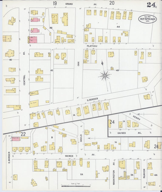 Sanborn Fire Insurance Map from Hot Springs, Garland County, Arkansas (1901), Sheet #0024 - Historic Sanborn Fire Insurance Map Print, vintage old map wall art, antique decor, genealogy gift, Arkansas Arkansas map