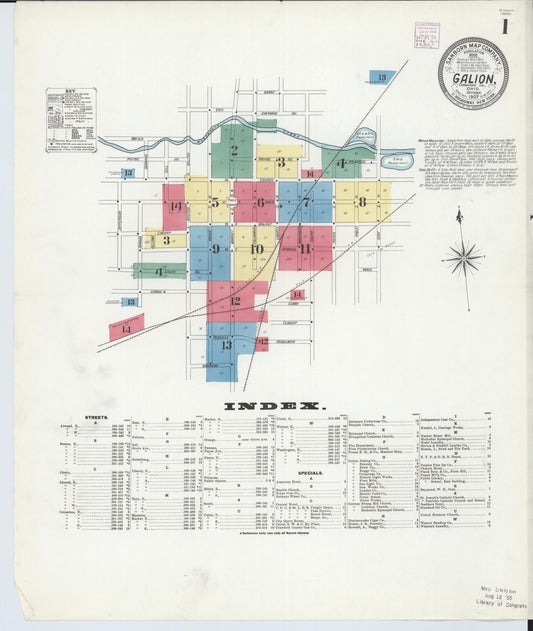 Sanborn Fire Insurance Map from Galion, Crawford County, Ohio (1907), Sheet #0001 - Historic Sanborn Fire Insurance Map Print, vintage old map wall art, antique decor, genealogy gift, Ohio Ohio map