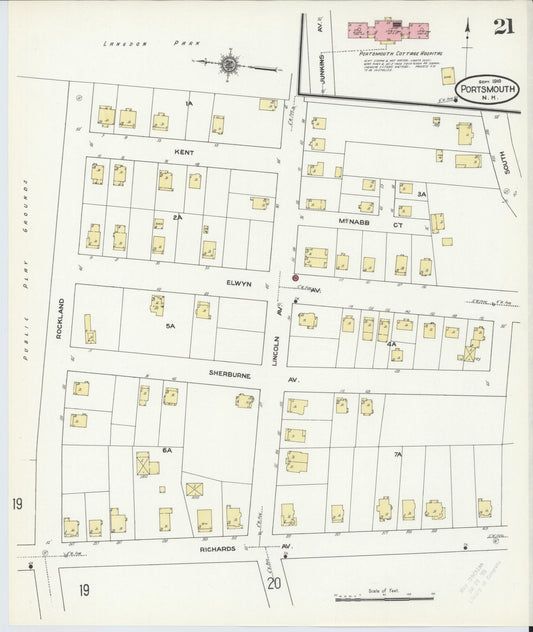 Sanborn Fire Insurance Map from Portsmouth, Rockingham County, New Hampshire (1910), Sheet #0021 - Historic Sanborn Fire Insurance Map Print, vintage old map wall art, antique decor, genealogy gift, New Hampshire New Hampshire map
