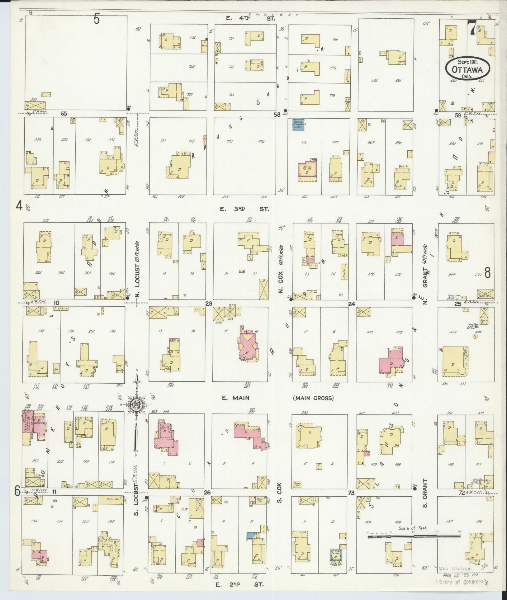 Sanborn Fire Insurance Map from Ottawa, Putnam County, Ohio (1911), Sheet #0007 - Historic Sanborn Fire Insurance Map Print, vintage old map wall art, antique decor, genealogy gift, Ohio Ohio map