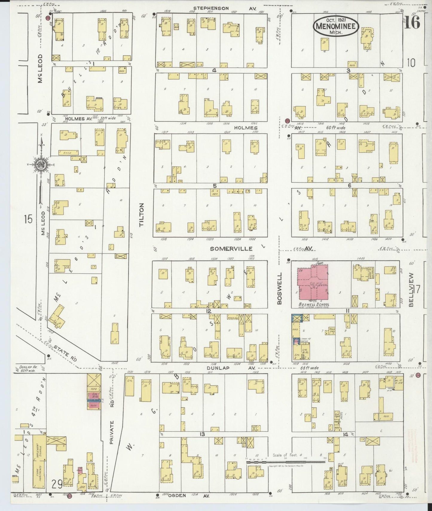 Sanborn Fire Insurance Map from Menominee, Menominee County, Michigan (1921), Sheet #0016 - Complete Map Set gallery image, historic Sanborn map, vintage wall art, Michigan Michigan