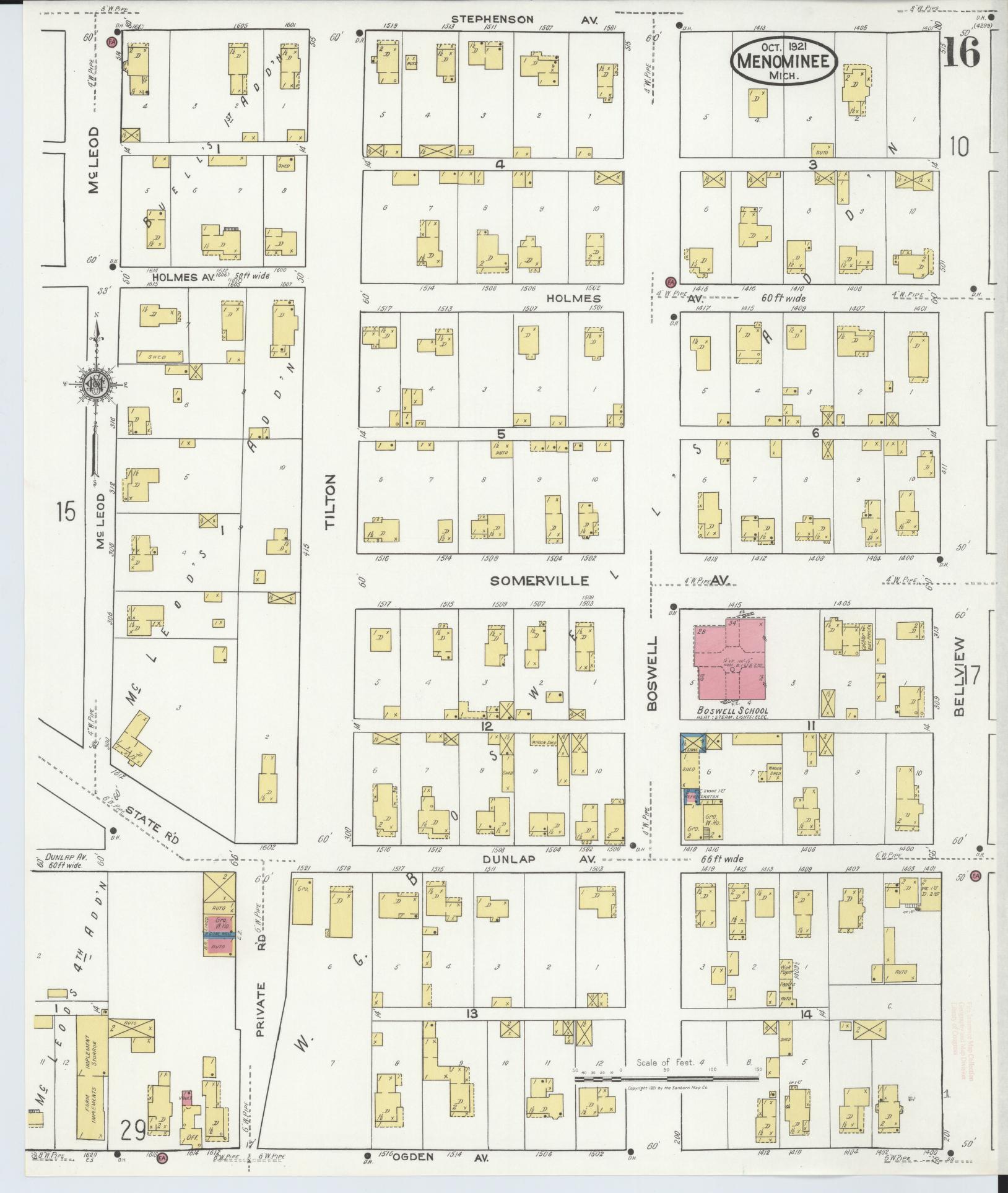 Sanborn Fire Insurance Map from Menominee, Menominee County, Michigan (1921), Sheet #0016 - Complete Map Set gallery image, historic Sanborn map, vintage wall art, Michigan Michigan