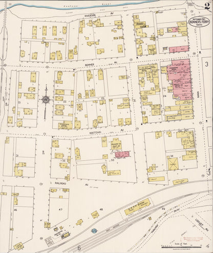 Sanborn Fire Insurance Map from Bonners Ferry, Boundary County, Idaho (1921), Sheet #0002 - Complete Map Set gallery image, historic Sanborn map, vintage wall art, Idaho Idaho