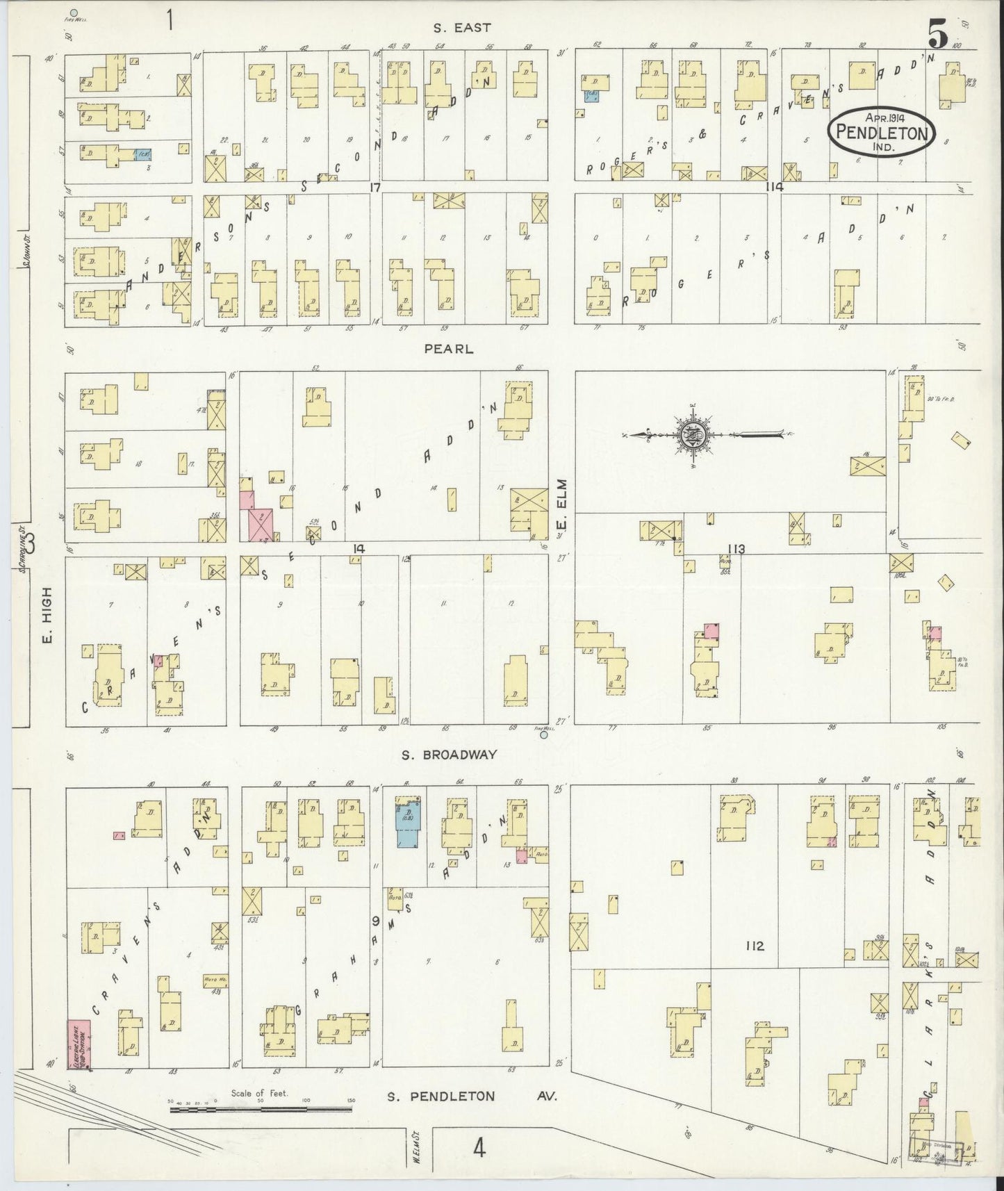 Sanborn Fire Insurance Map from Pendleton, Madison County, Indiana (1914), Sheet #0005 - Historic Sanborn Fire Insurance Map Print, vintage old map wall art, antique decor, genealogy gift, Indiana Indiana map