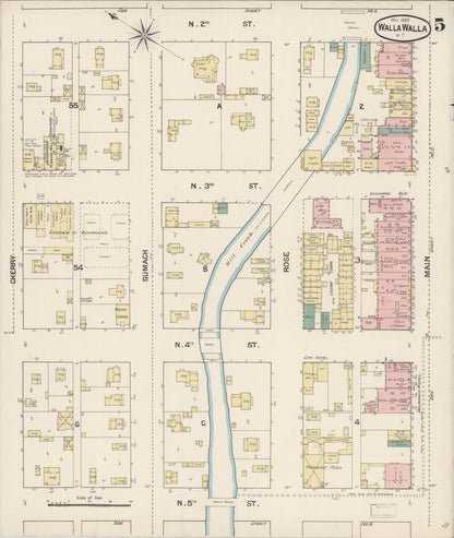 Sanborn Fire Insurance Map from Walla Walla, Walla Walla County, Washington (1889), Sheet #0005 - Complete Map Set gallery image, historic Sanborn map, vintage wall art, Washington Washington