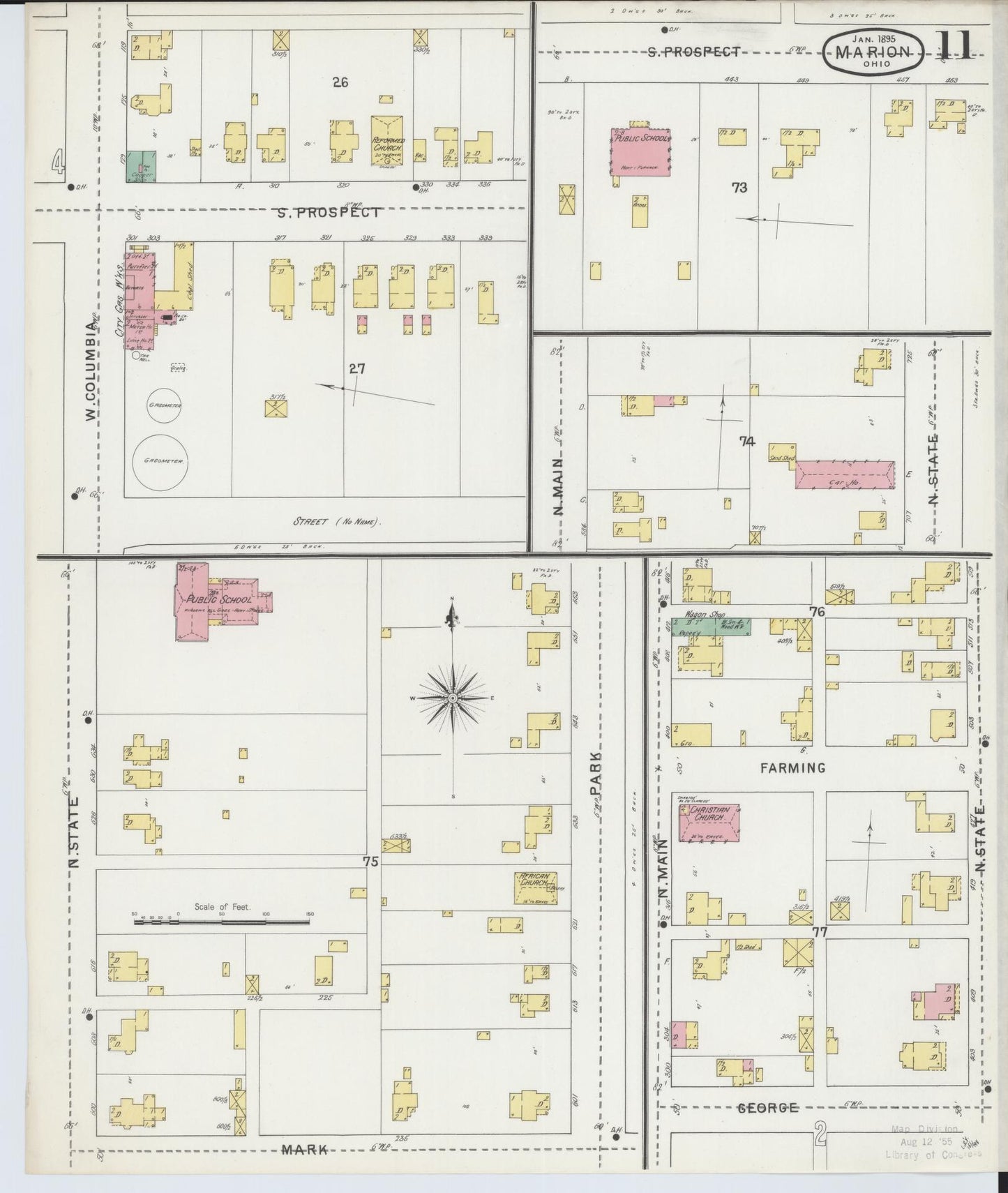 Sanborn Fire Insurance Map from Marion, Marion County, Ohio (1895), Sheet #0011 - Complete Map Set gallery image, historic Sanborn map, vintage wall art, Ohio Ohio