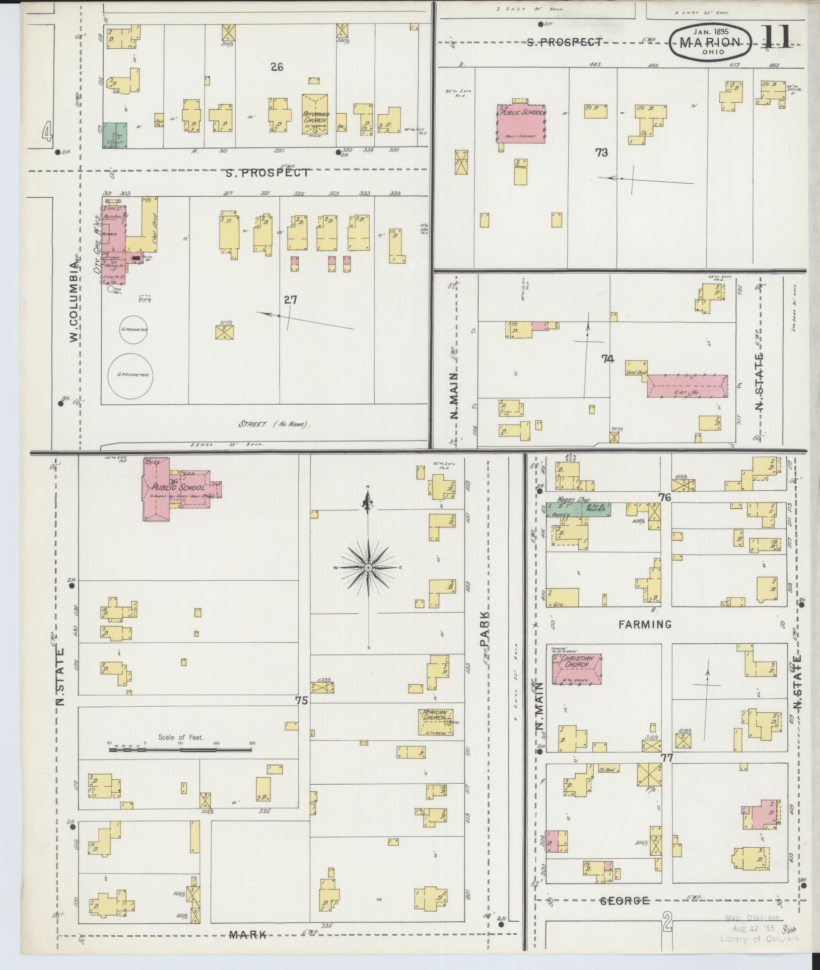 Sanborn Fire Insurance Map from Marion, Marion County, Ohio (1895), Sheet #0011 - Complete Map Set gallery image, historic Sanborn map, vintage wall art, Ohio Ohio