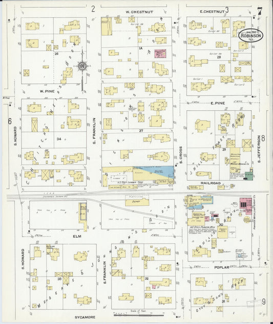 Sanborn Fire Insurance Map from Robinson, Crawford County, Illinois (1910), Sheet #0007 - Historic Sanborn Fire Insurance Map Print, vintage old map wall art, antique decor, genealogy gift, Illinois Illinois map