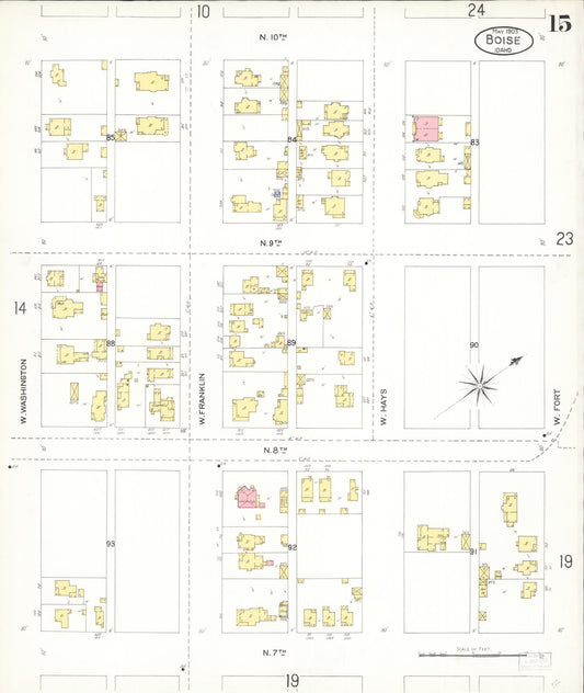 Sanborn Fire Insurance Map from Boise, Ada County, Idaho (1903), Sheet #0015 - Historic Sanborn Fire Insurance Map Print, vintage old map wall art, antique decor, genealogy gift, Idaho Idaho map