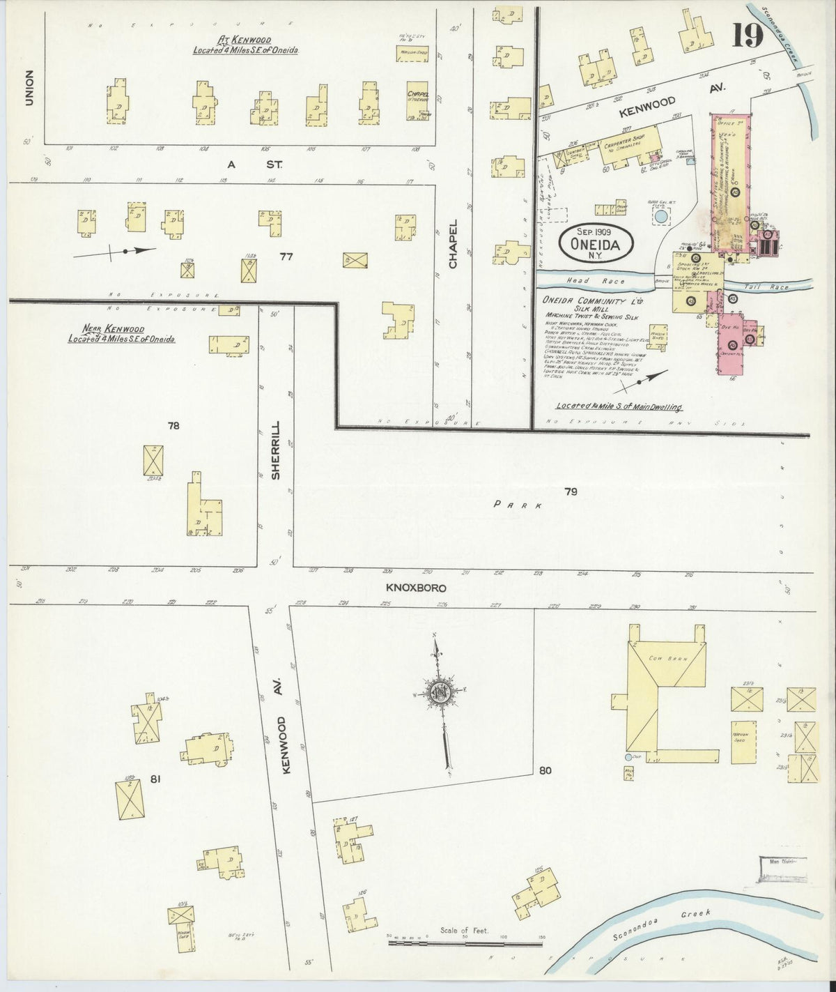 Sanborn Fire Insurance Map from Oneida, Madison County, New York (1909), Sheet #0019 - Historic Sanborn Fire Insurance Map Print, vintage old map wall art, antique decor, genealogy gift, New York New York map