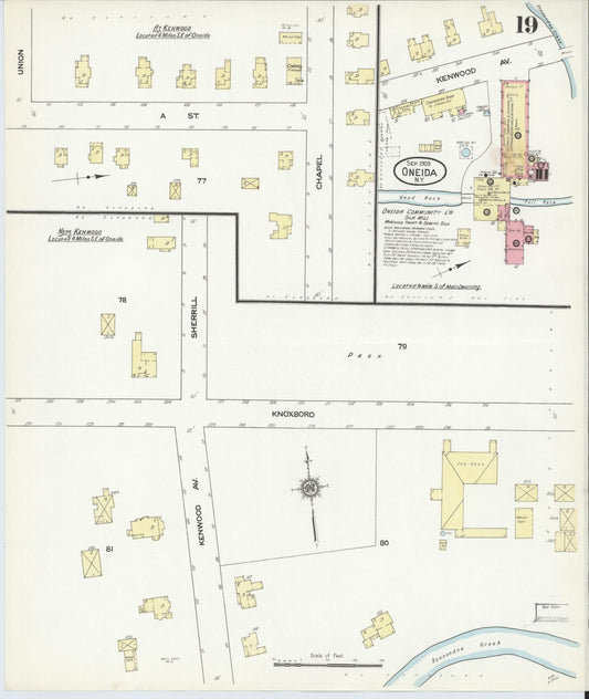 Sanborn Fire Insurance Map from Oneida, Madison County, New York (1909), Sheet #0019 - Historic Sanborn Fire Insurance Map Print, vintage old map wall art, antique decor, genealogy gift, New York New York map