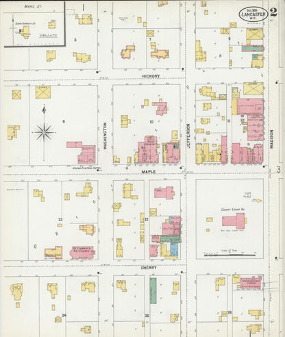 Sanborn Fire Insurance Map from Lancaster, Grant County, Wisconsin (1899), Sheet #0002 - Historic Sanborn Fire Insurance Map Print, vintage old map wall art, antique decor, genealogy gift, Wisconsin Wisconsin map