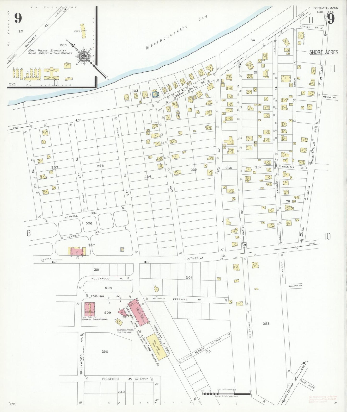 Sanborn Fire Insurance Map from Scituate, Plymouth County, Massachusetts (1939), Sheet #0009 - Historic Sanborn Fire Insurance Map Print, vintage old map wall art, antique decor, genealogy gift, Massachusetts Massachusetts map