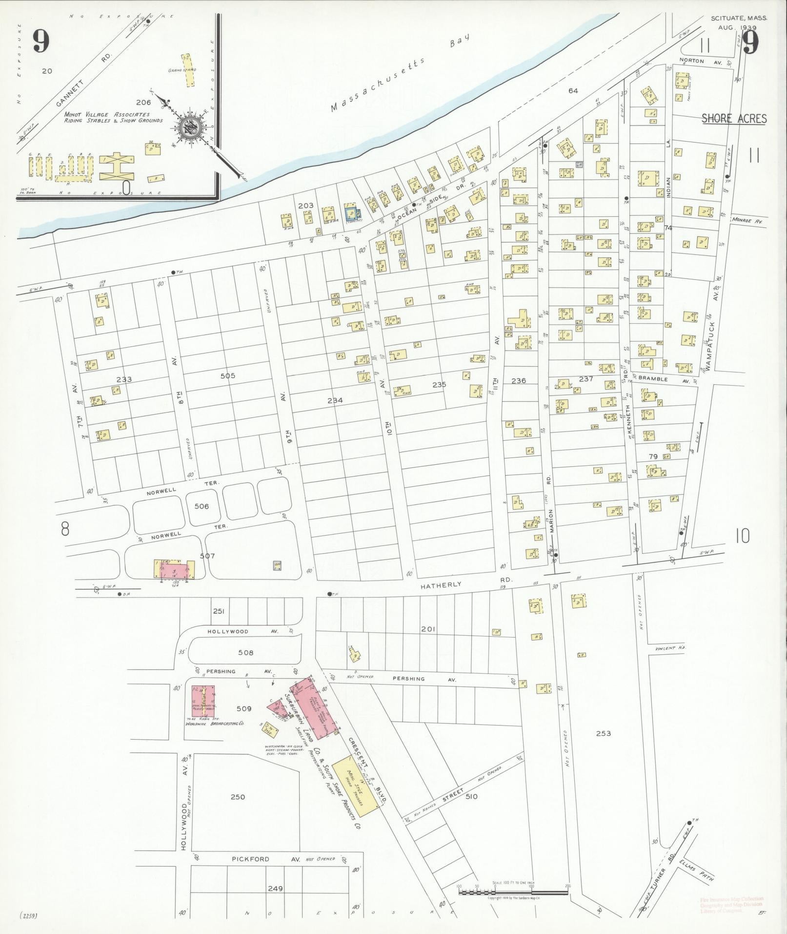 Sanborn Fire Insurance Map from Scituate, Plymouth County, Massachusetts (1939), Sheet #0009 - Historic Sanborn Fire Insurance Map Print, vintage old map wall art, antique decor, genealogy gift, Massachusetts Massachusetts map