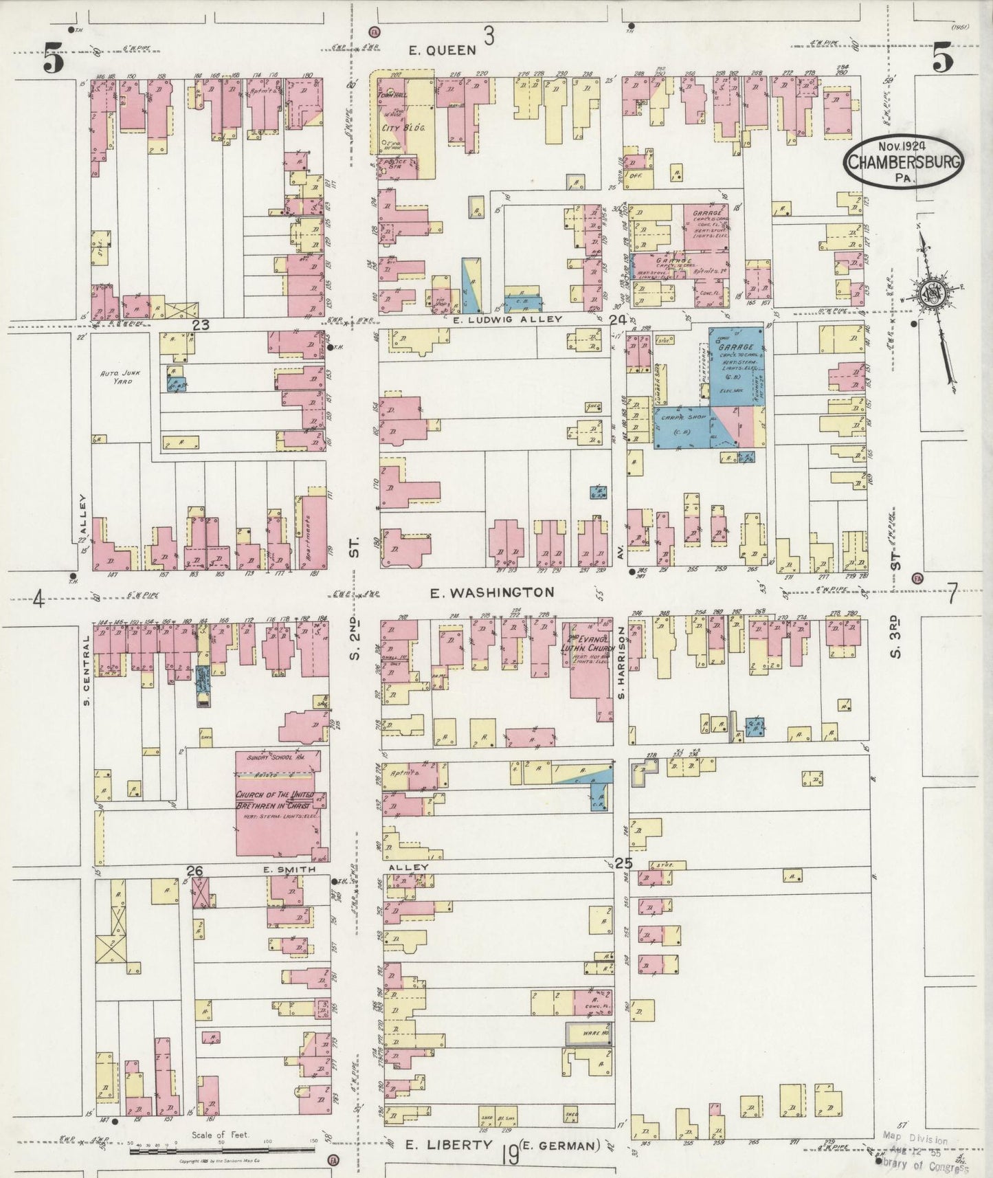Sanborn Fire Insurance Map from Chambersburg, Franklin County, Pennsylvania (1924), Sheet #0005 - Historic Sanborn Fire Insurance Map Print, vintage old map wall art, antique decor, genealogy gift, Pennsylvania Pennsylvania map