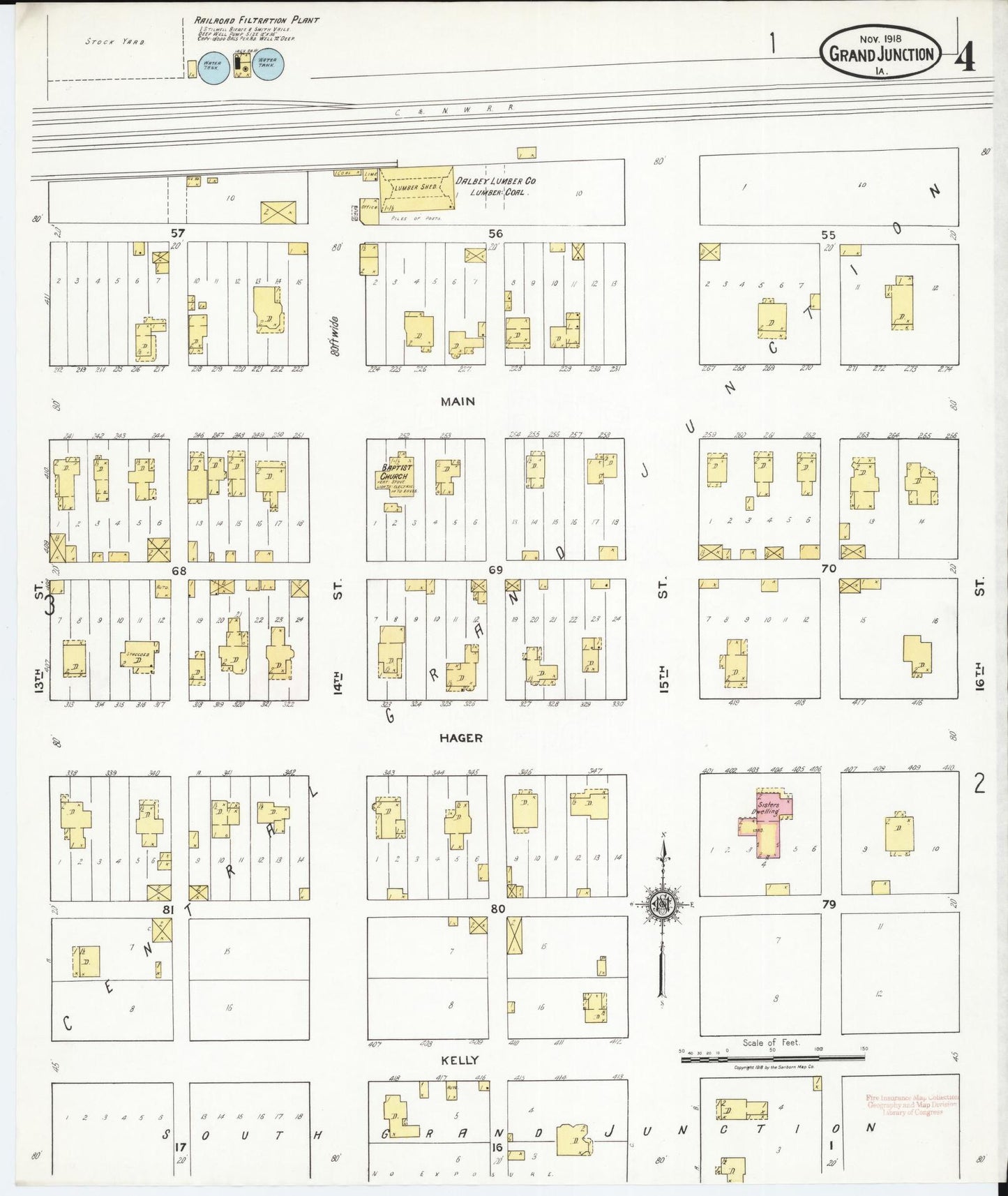 Sanborn Fire Insurance Map from Grand Junction, Greene County, Iowa (1918), Sheet #0004 - Historic Sanborn Fire Insurance Map Print, vintage old map wall art