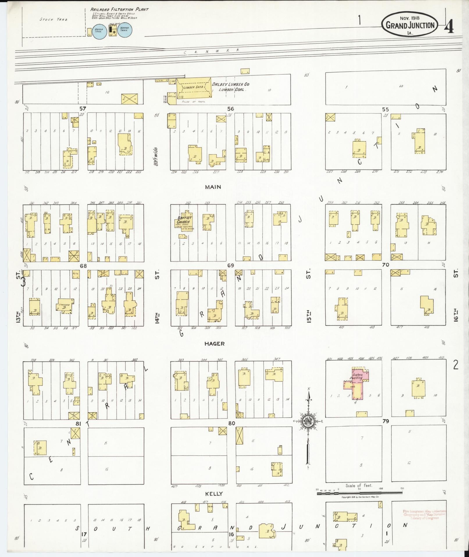 Sanborn Fire Insurance Map from Grand Junction, Greene County, Iowa (1918), Sheet #0004 - Historic Sanborn Fire Insurance Map Print, vintage old map wall art
