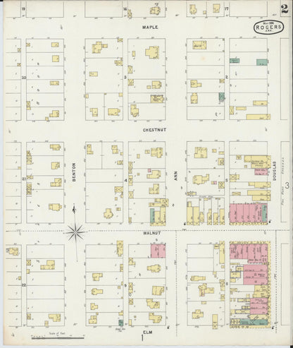 Sanborn Fire Insurance Map from Rogers, Benton County, Arkansas (1896), Sheet #0002 - Complete Map Set gallery image, historic Sanborn map, vintage wall art, Arkansas Arkansas