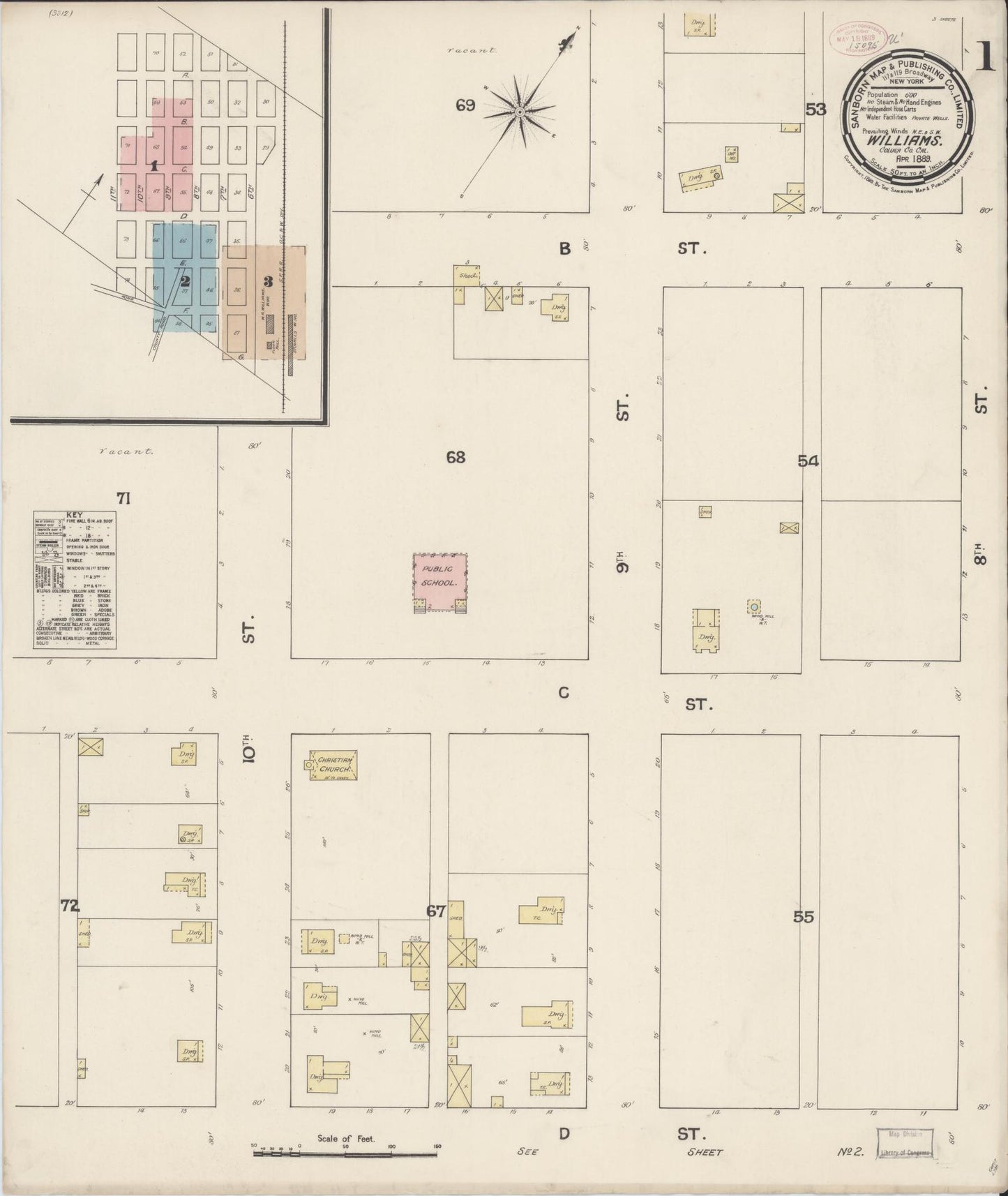Sanborn Fire Insurance Map from Williams, Colusa County, California (1889), Sheet #0001 - Complete Map Set gallery image, historic Sanborn map, vintage wall art, California California