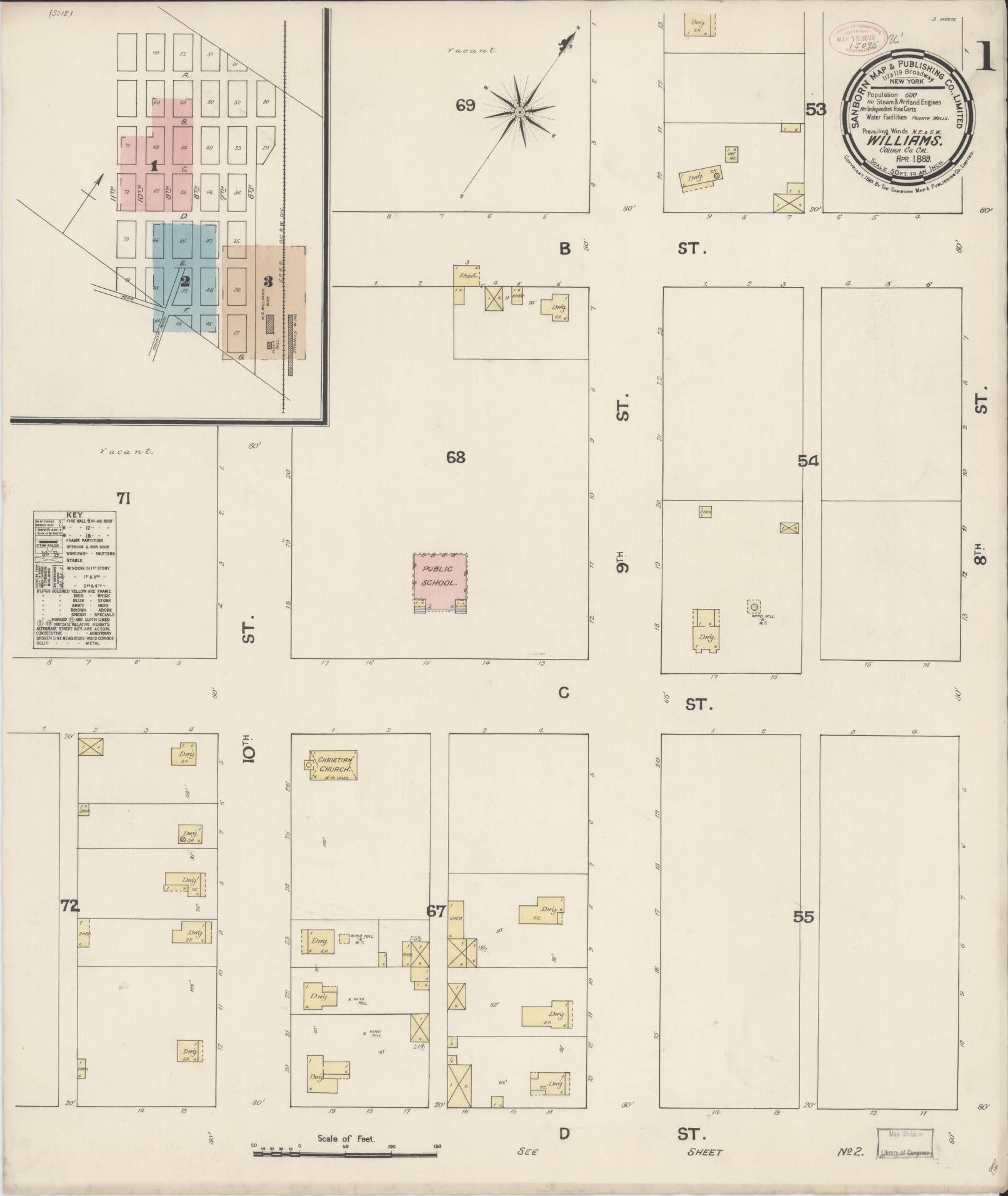 Sanborn Fire Insurance Map from Williams, Colusa County, California (1889), Sheet #0001 - Complete Map Set gallery image, historic Sanborn map, vintage wall art, California California