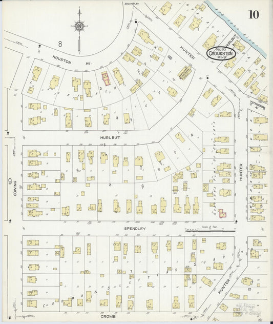Sanborn Fire Insurance Map from Crookston, Polk County, Minnesota (1913), Sheet #0010 - Historic Sanborn Fire Insurance Map Print, vintage old map wall art, antique decor, genealogy gift, Minnesota Minnesota map