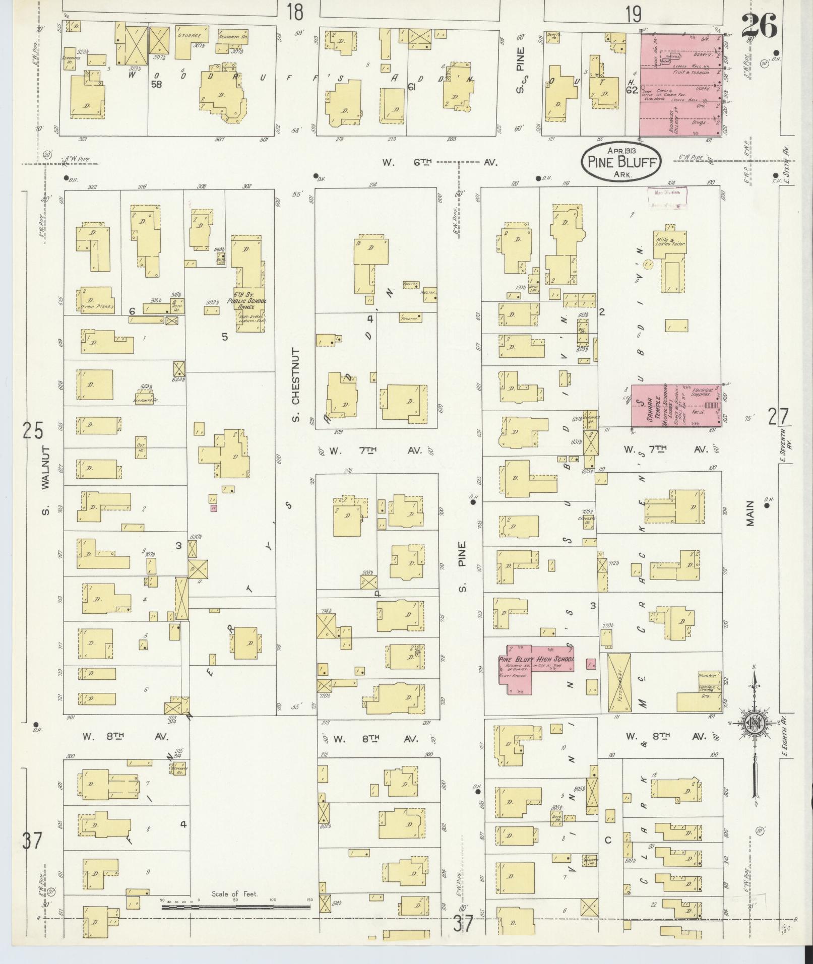 Sanborn Fire Insurance Map from Pine Bluff, Jefferson County, Arkansas (1913), Sheet #0026 - Complete Map Set gallery image, historic Sanborn map, vintage wall art, Arkansas Arkansas