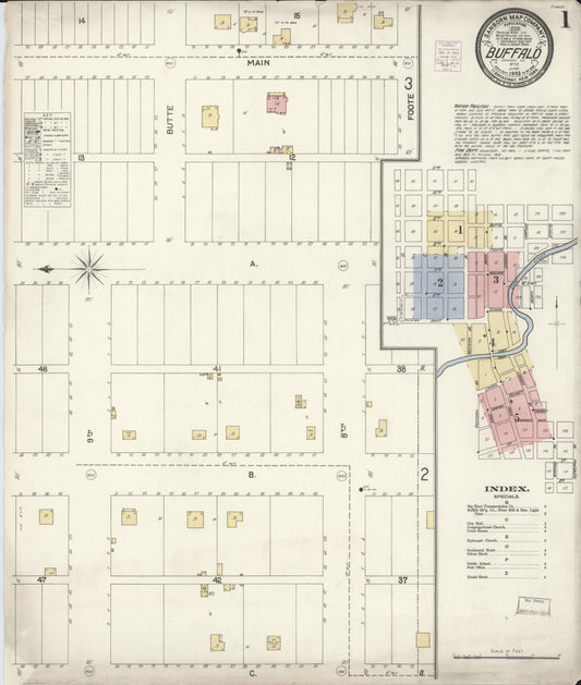 Sanborn Fire Insurance Map from Buffalo, Johnson County, Wyoming (1903), Sheet #0001 - Historic Sanborn Fire Insurance Map Print, vintage old map wall art, antique decor, genealogy gift, Wyoming Wyoming map