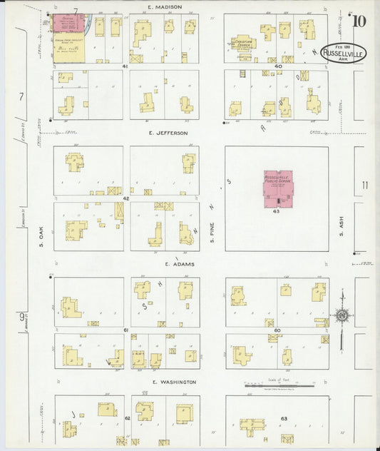 Sanborn Fire Insurance Map from Russellville, Pope County, Arkansas (1919), Sheet #0010 - Historic Sanborn Fire Insurance Map Print, vintage old map wall art, antique decor, genealogy gift, Arkansas Arkansas map