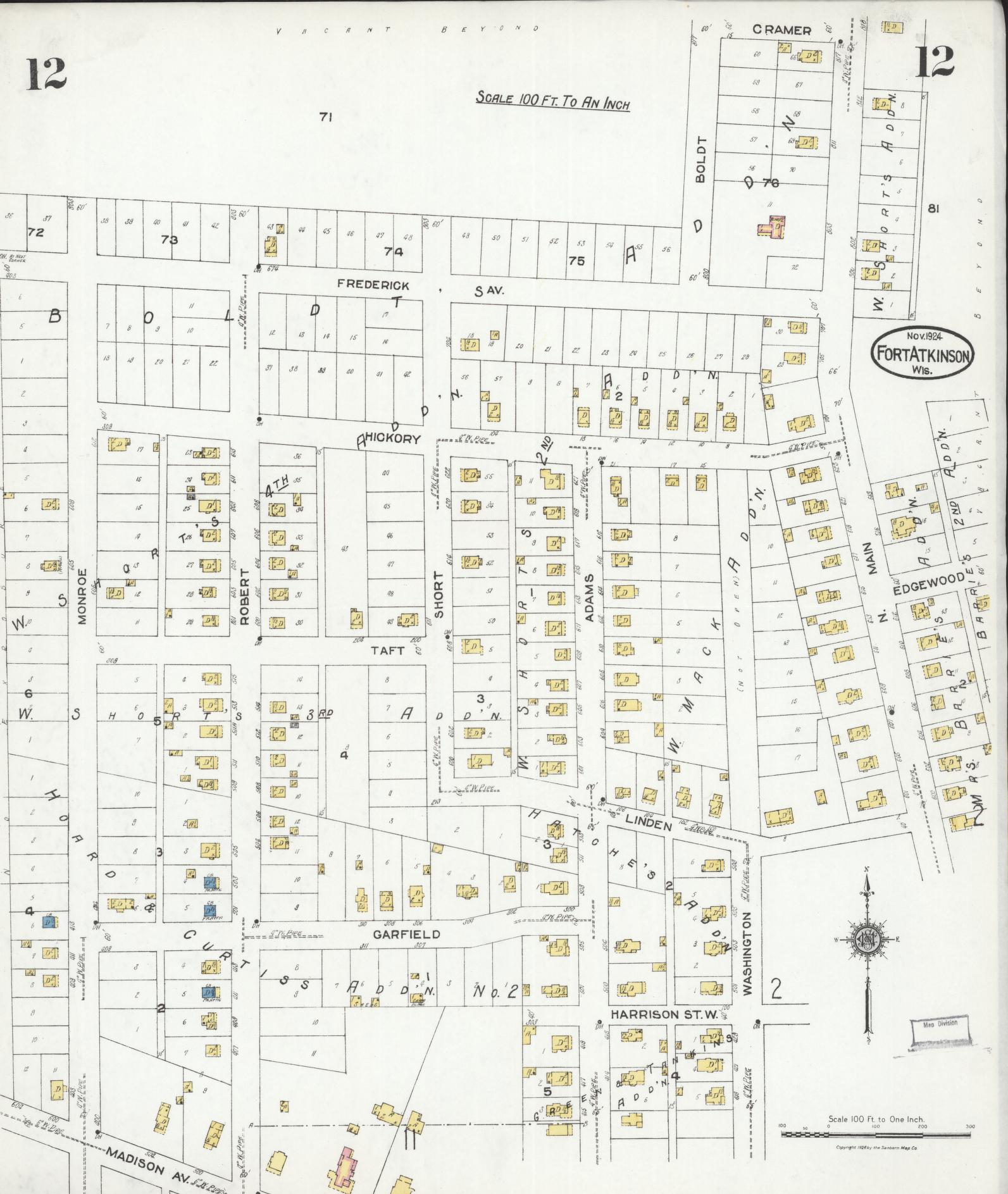 Sanborn Fire Insurance Map from Fort Atkinson, Jefferson County, Wisconsin (1924), Sheet #0012 - Complete Map Set gallery image, historic Sanborn map, vintage wall art, Wisconsin Wisconsin