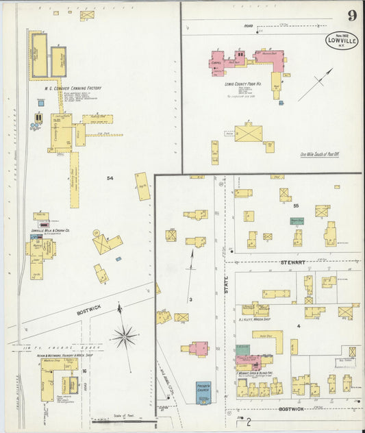 Sanborn Fire Insurance Map from Lowville, Lewis County, New York (1902), Sheet #0009 - Historic Sanborn Fire Insurance Map Print, vintage old map wall art, antique decor, genealogy gift, New York New York map