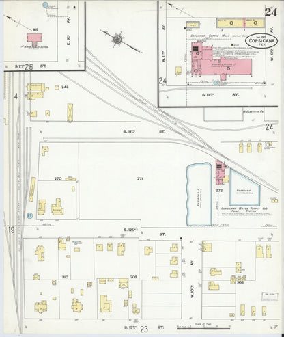 Sanborn Fire Insurance Map from Corsicana, Navarro County, Texas (1910), Sheet #0024 - Complete Map Set gallery image, historic Sanborn map, vintage wall art, Texas Texas